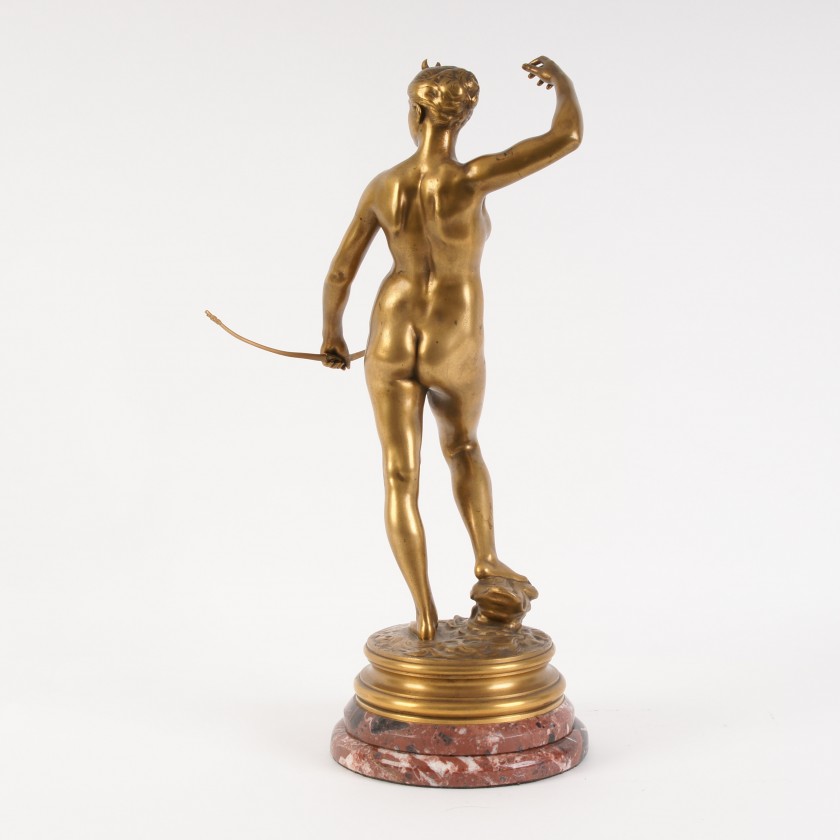 Bronze figure of "Diana" on a marble pedestal