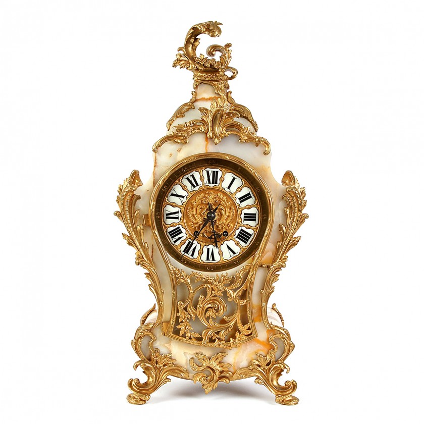 Large onyx mantel clock with bronze