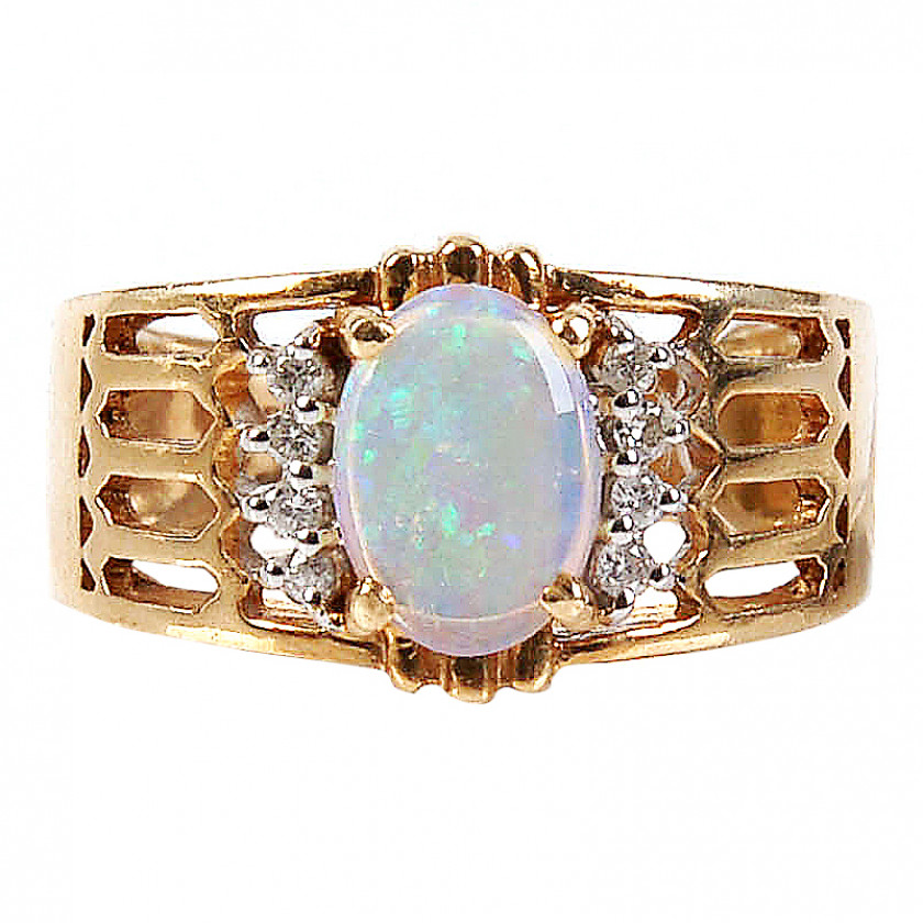 Gold ring with opal and diamonds