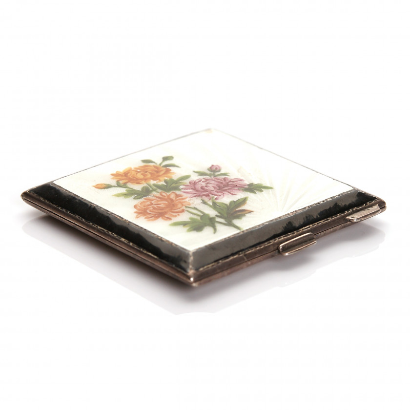 Silver compact with guilloche enamel