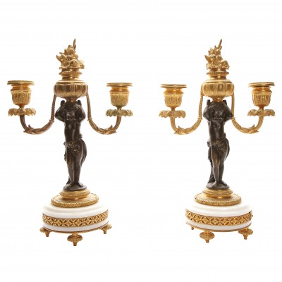A pair of bronze candlesticks