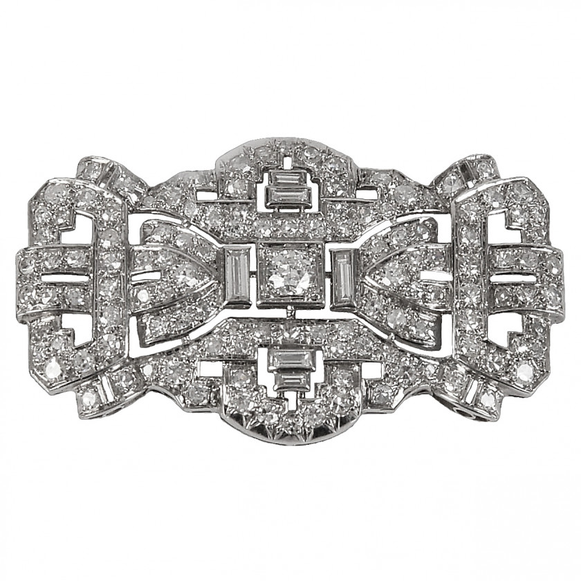 Large platinum brooch with diamonds