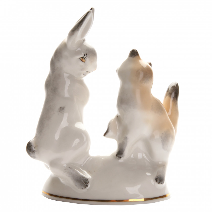 Porcelain figure "Hare and cat"