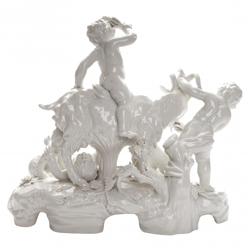 Porcelain figure "Putti with a goat"