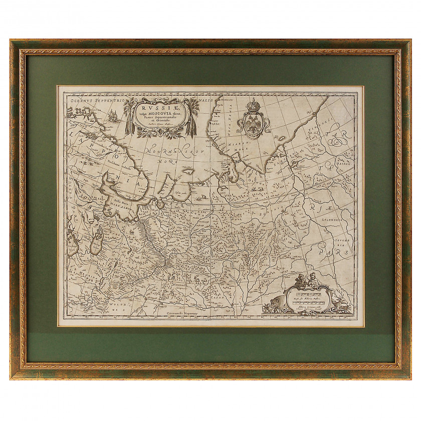 Map - engraving "Russiae, vulgo Moscovia dictae, Partes Septentrionalis et Orientalis Auctore Isaaco Massa"