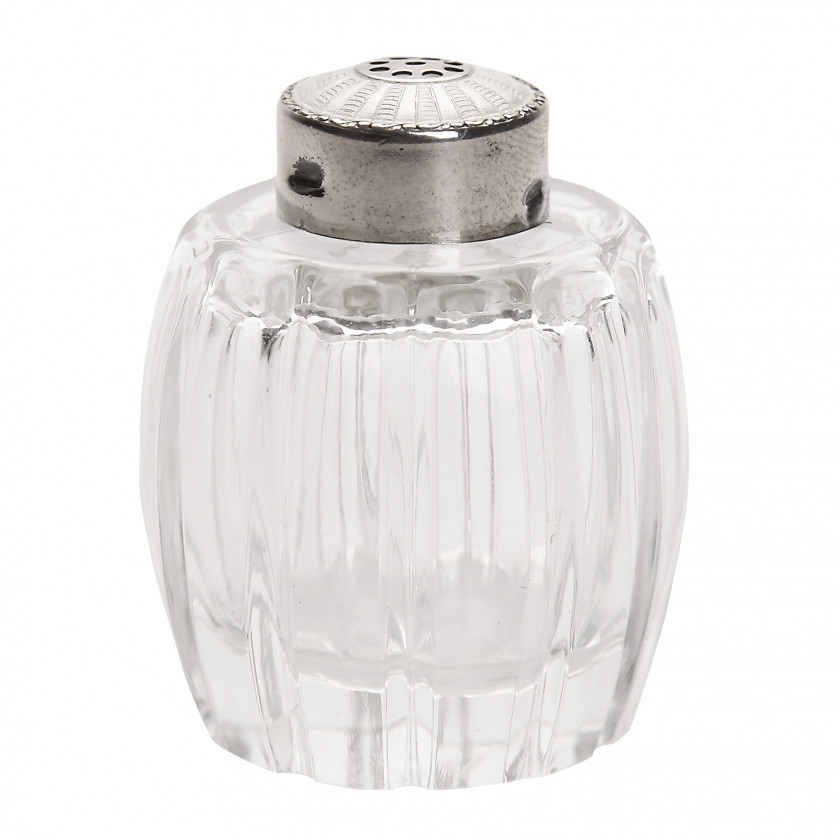 Glass salt shaker with silver
