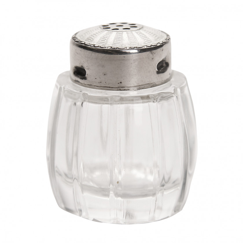 Glass salt shaker with silver