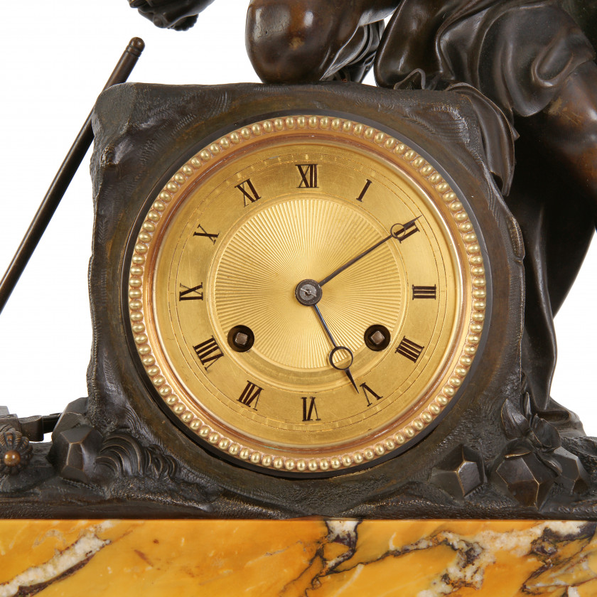 Bronze mantel clock with marble
