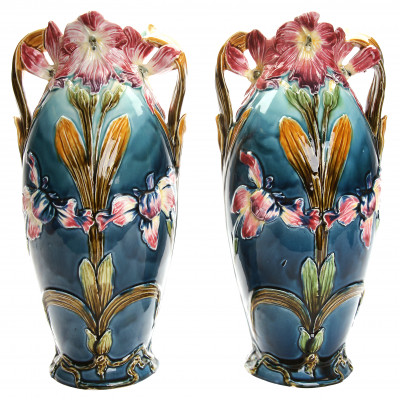 A pair of faience vases