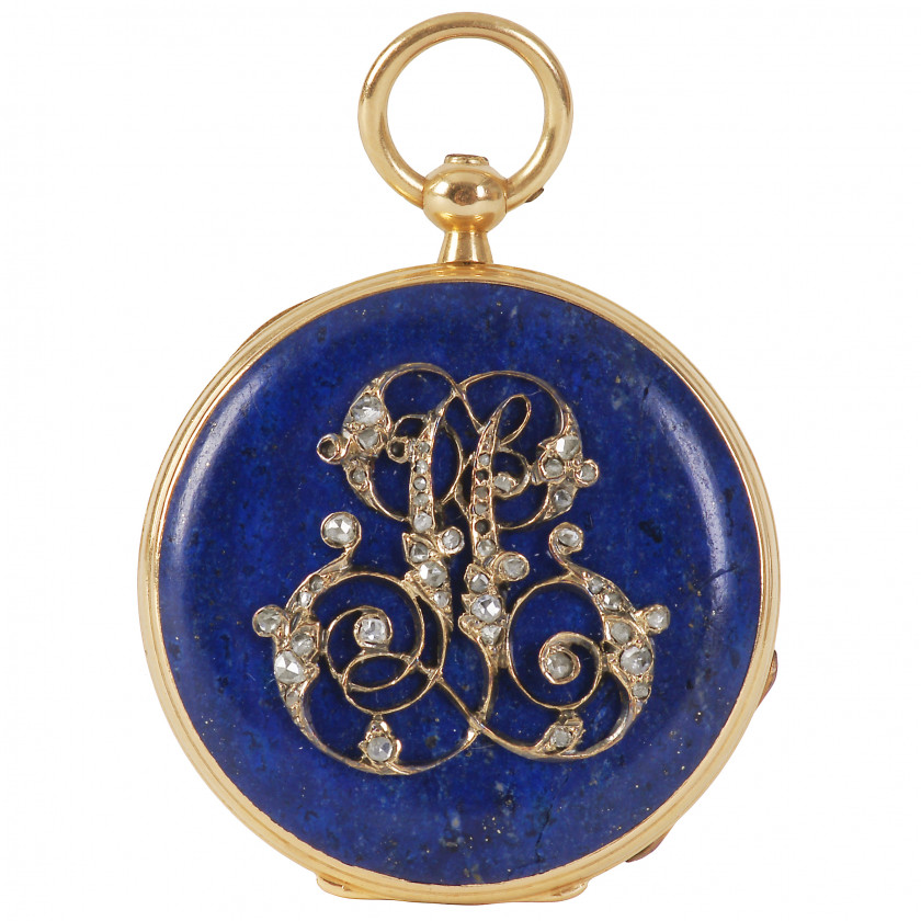 Gold ladies pendant watch with lapis lazuli and diamonds "Le Roy & Fils"