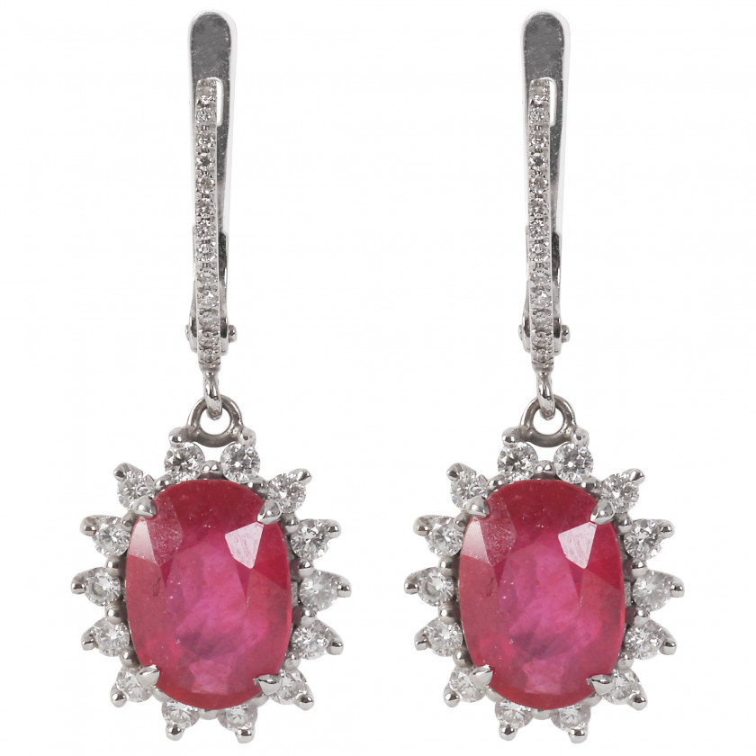 Gold earrings with rubies and diamonds