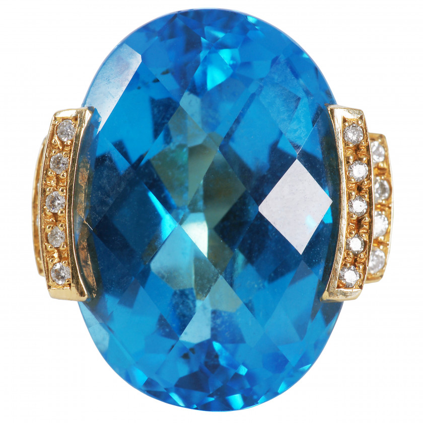 Gold ring with topaz and diamonds