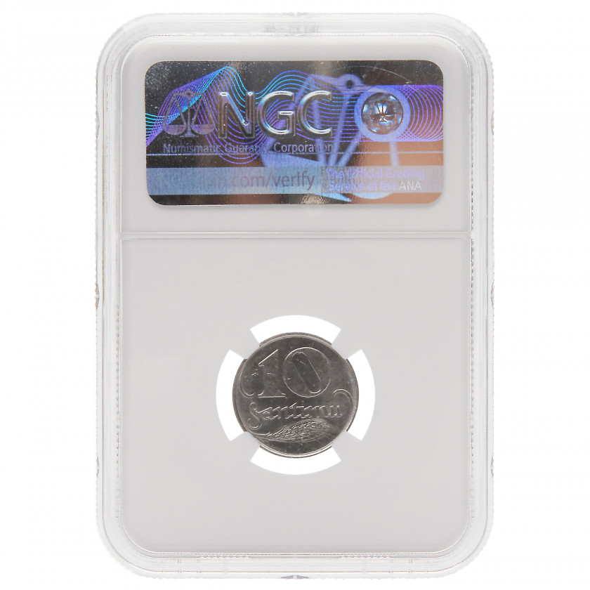 Coin in NGC slab "10 santimu 1922, Latvia, MS 63+"