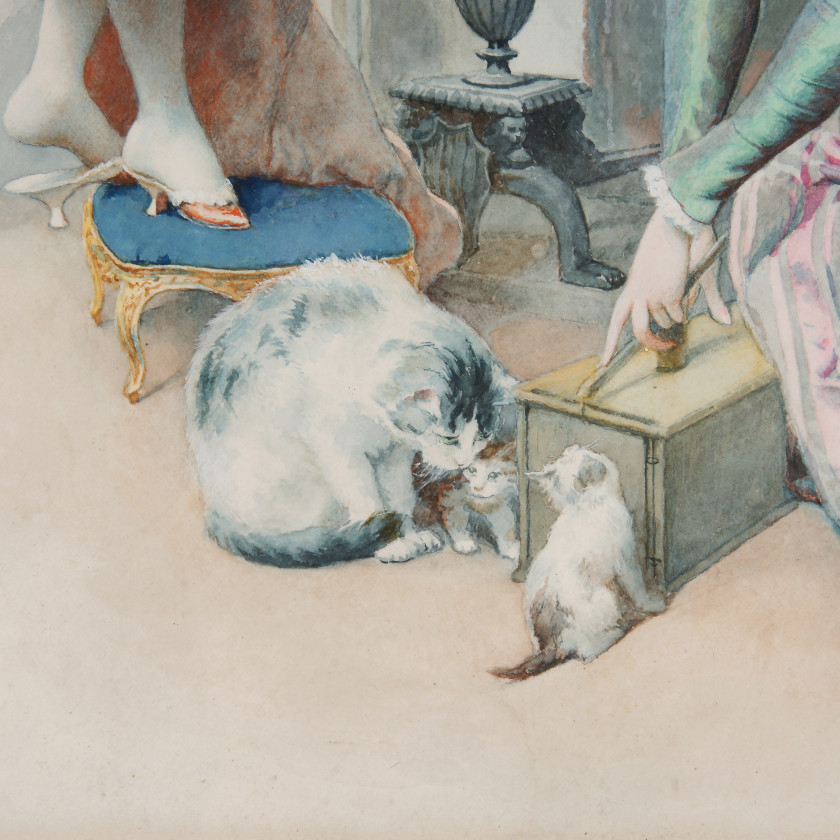 Akvarelis "Dāmas ar kaķiem"
