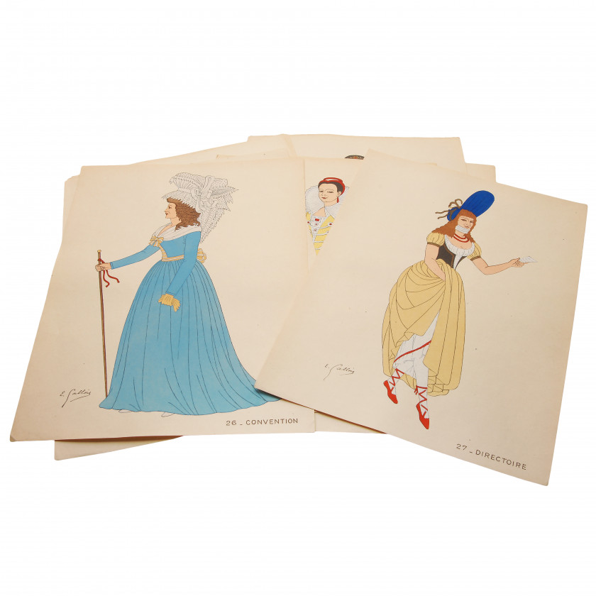 Drawings "Costumes of French eras" (10 pieces)