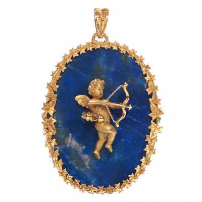 Large gold pendant with lapis lazuli