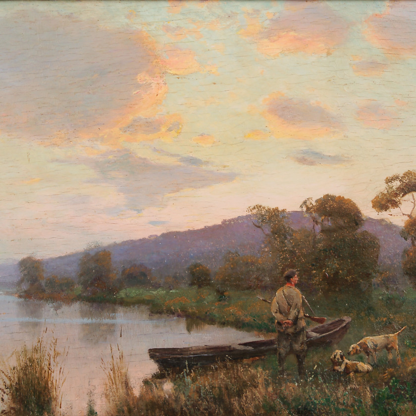 Painting "Hunters by the lake"
