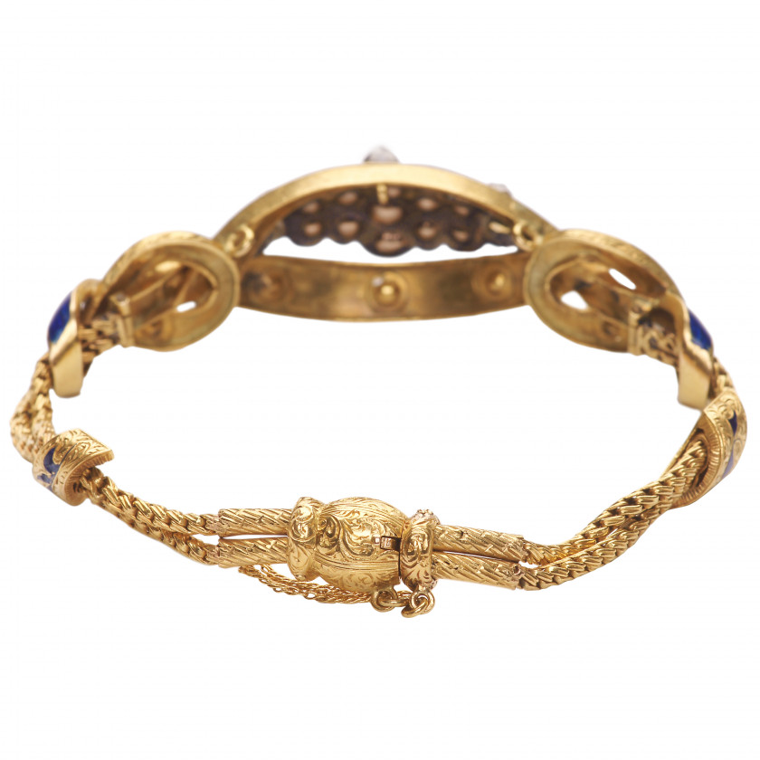 Gold bracelet with diamonds and enamel