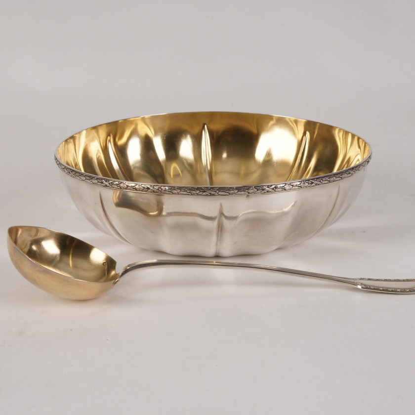 Silver punch bowl and ladle