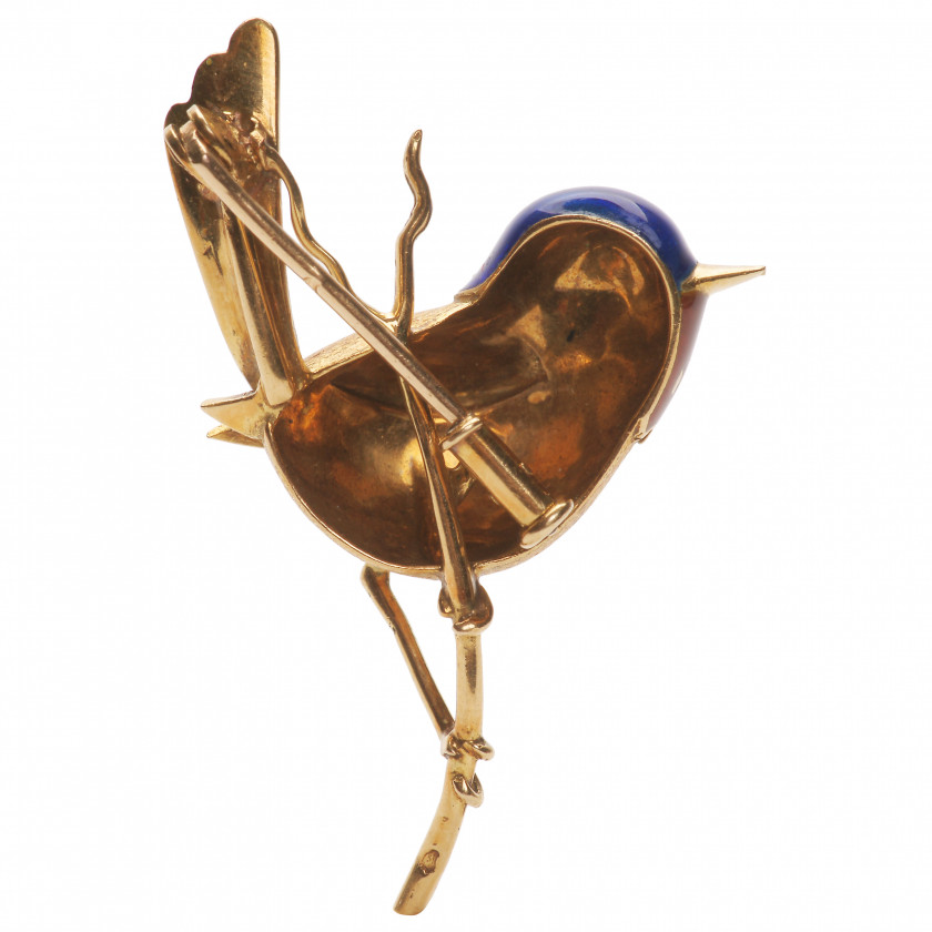 Gold brooch with enamel "Bird"