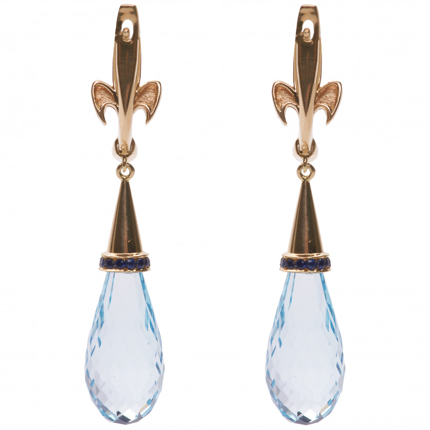 Gold earrings with sapphires, diamonds and topaz