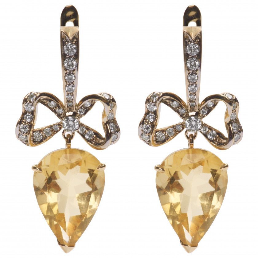 Gold earrings with diamonds and citrines