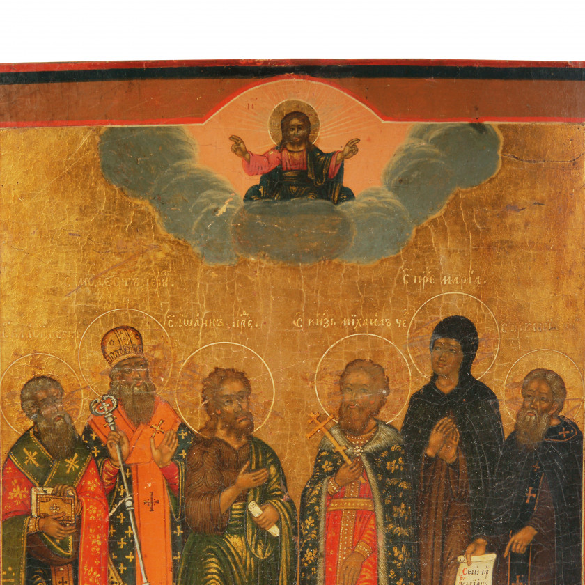 Ikona "Izvēlētie svētie - Basilijs, Modests, Jānis, kņazs Mihails, Marija, Kasjans"