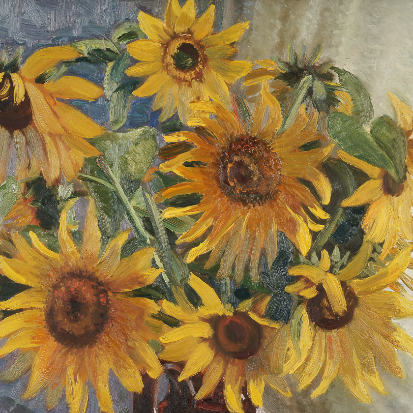 Glezna "Klusā daba ar saulespuķēm"