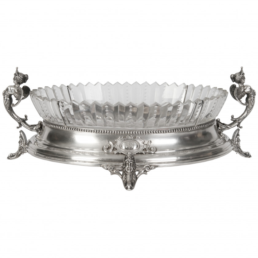 Silver candy bowl with crystal