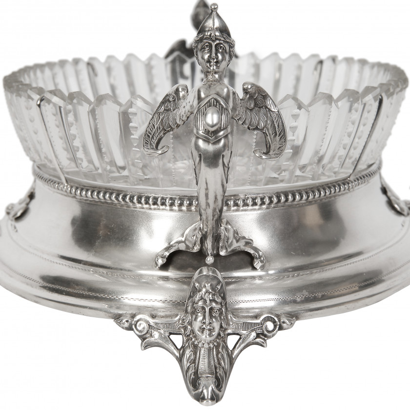 Silver candy bowl with crystal