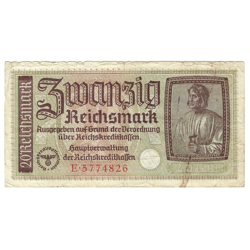 20 Reichsmark, Nazi German Occupied Territories, 1940-45 (F)