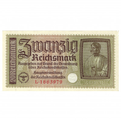 20 Reichsmark, nacistiskās Vācijas okupētās t...