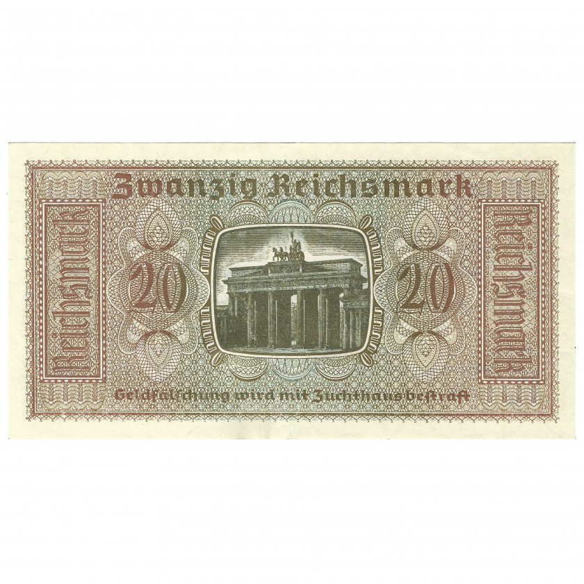 20 Reichsmark, nacistiskās Vācijas okupētās teritorijas, 1940-45 (VF)