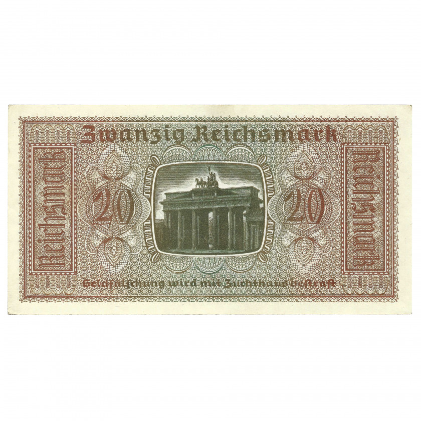 20 Reichsmark, nacistiskās Vācijas okupētās teritorijas, 1940-45 (UNC)