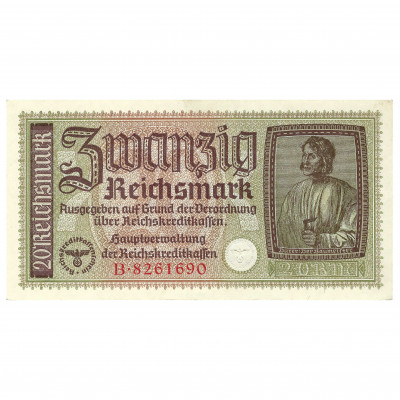 20 Reichsmark, nacistiskās Vācijas okupētās t...