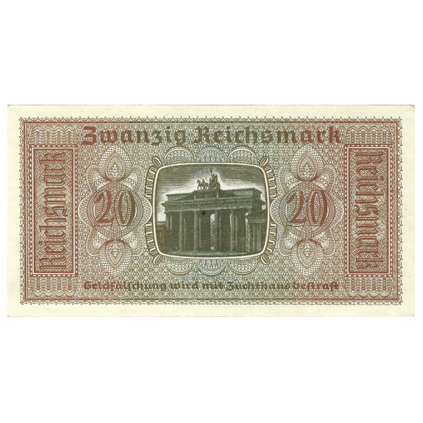 20 Reichsmark, nacistiskās Vācijas okupētās teritorijas, 1940-45 (UNC)