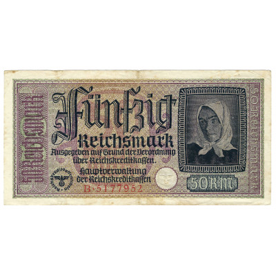 50 Reichsmark, nacistiskās Vācijas okupētās t...