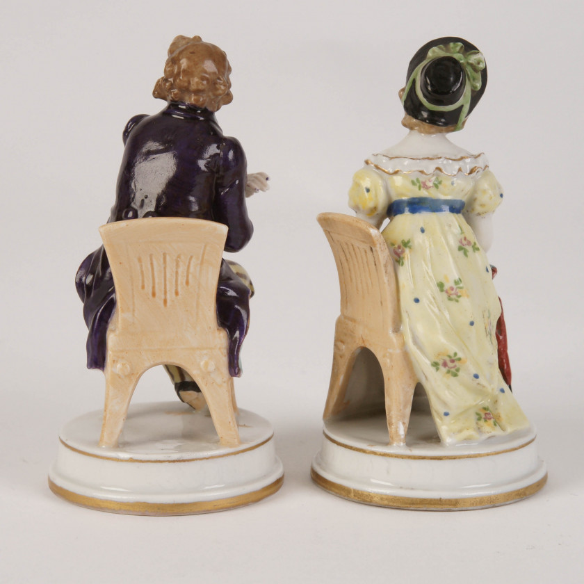 A pair of porcelain figures "Cavalier with a lady"