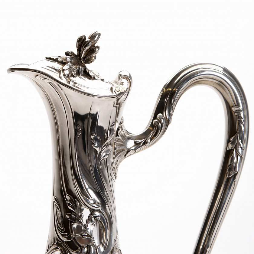 Silver-mounted glass carafe