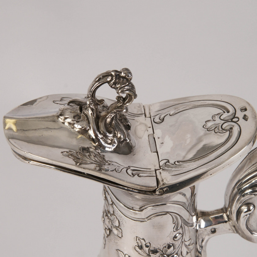 Silver-mounted glass carafe
