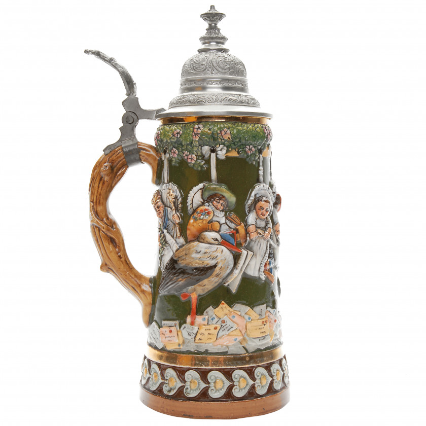 Beer stein with musical mechanism "Klapperstorch's musterlager"