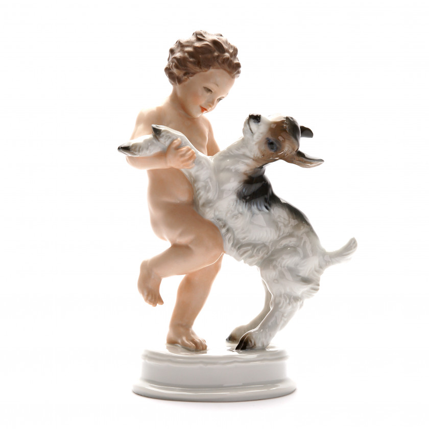 Porcelain figure "Boy with a baby goat"