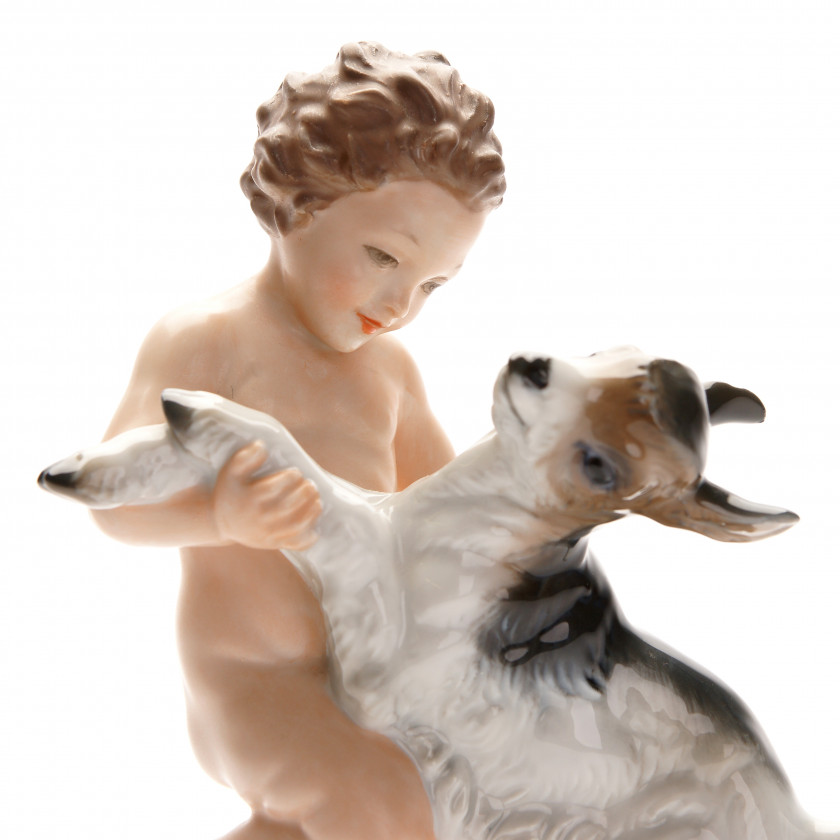 Porcelain figure "Boy with a baby goat"