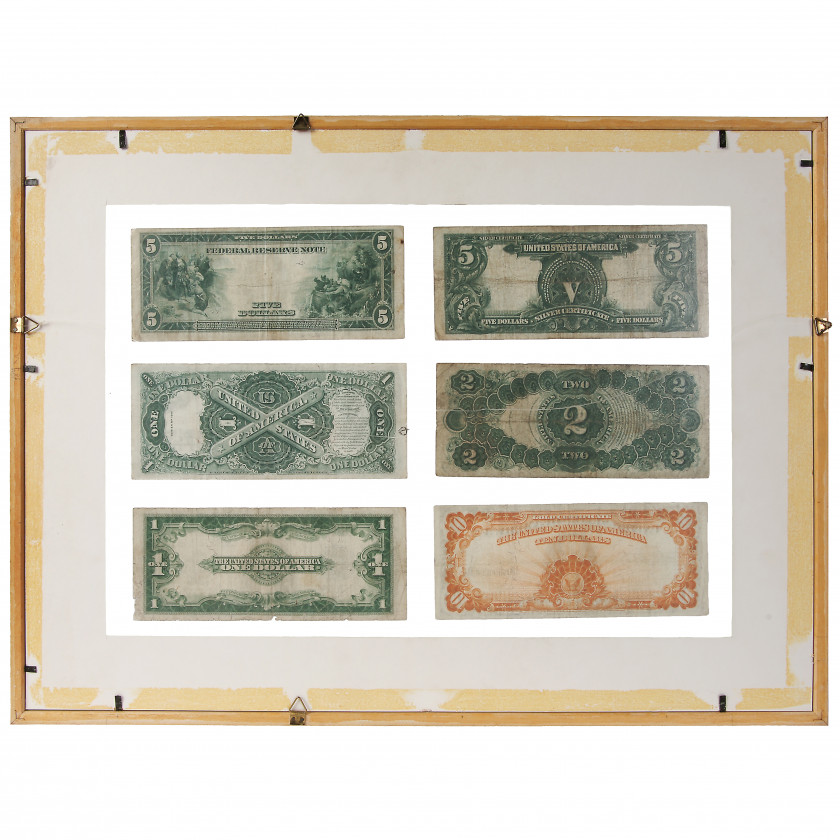 Set of six collectible American banknotes