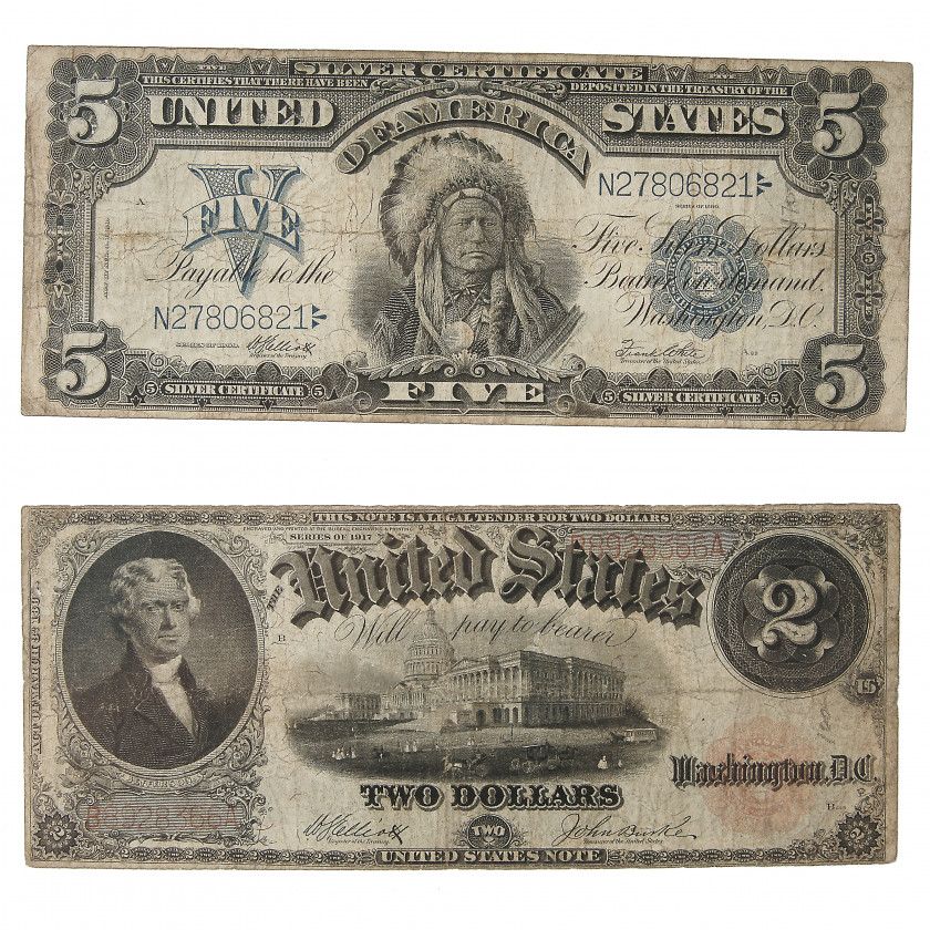 Sešu kolekciju amerikāņu banknošu komplekts