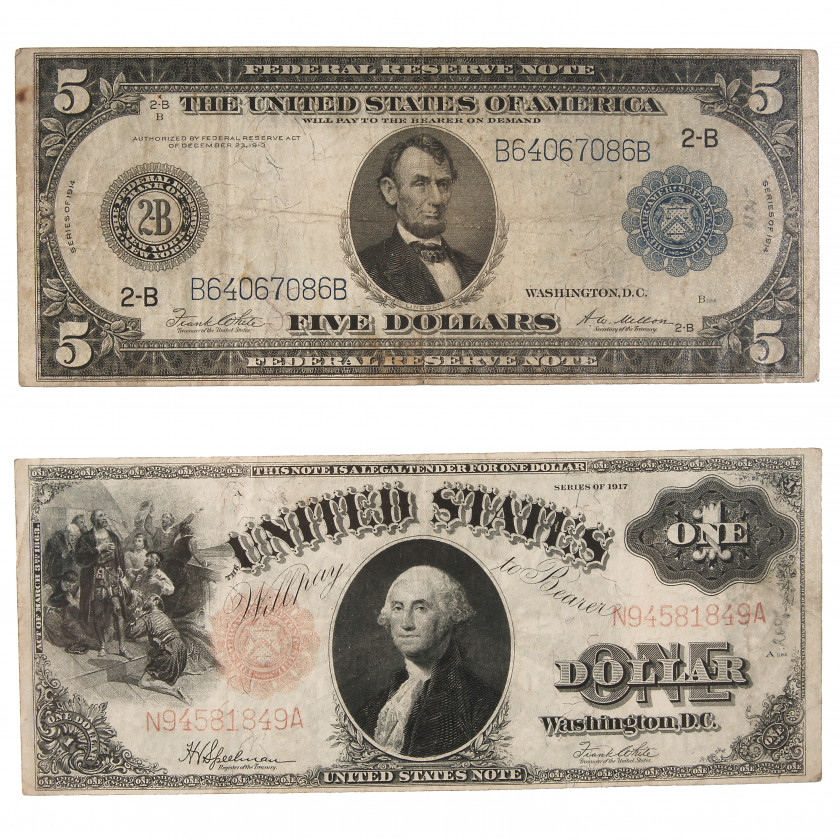 Set of six collectible American banknotes
