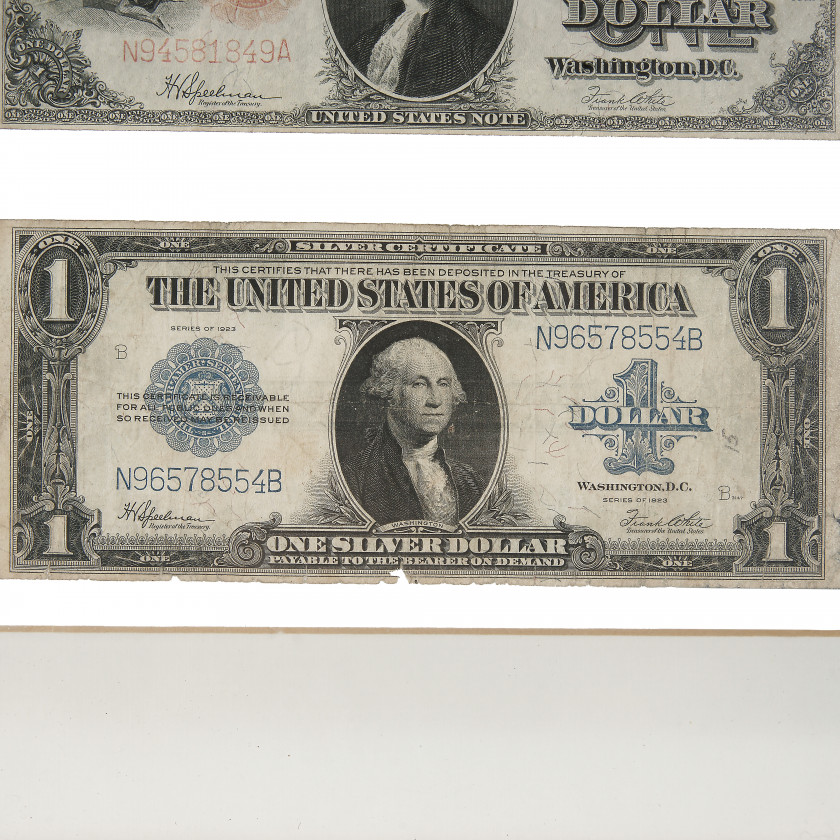 Sešu kolekciju amerikāņu banknošu komplekts