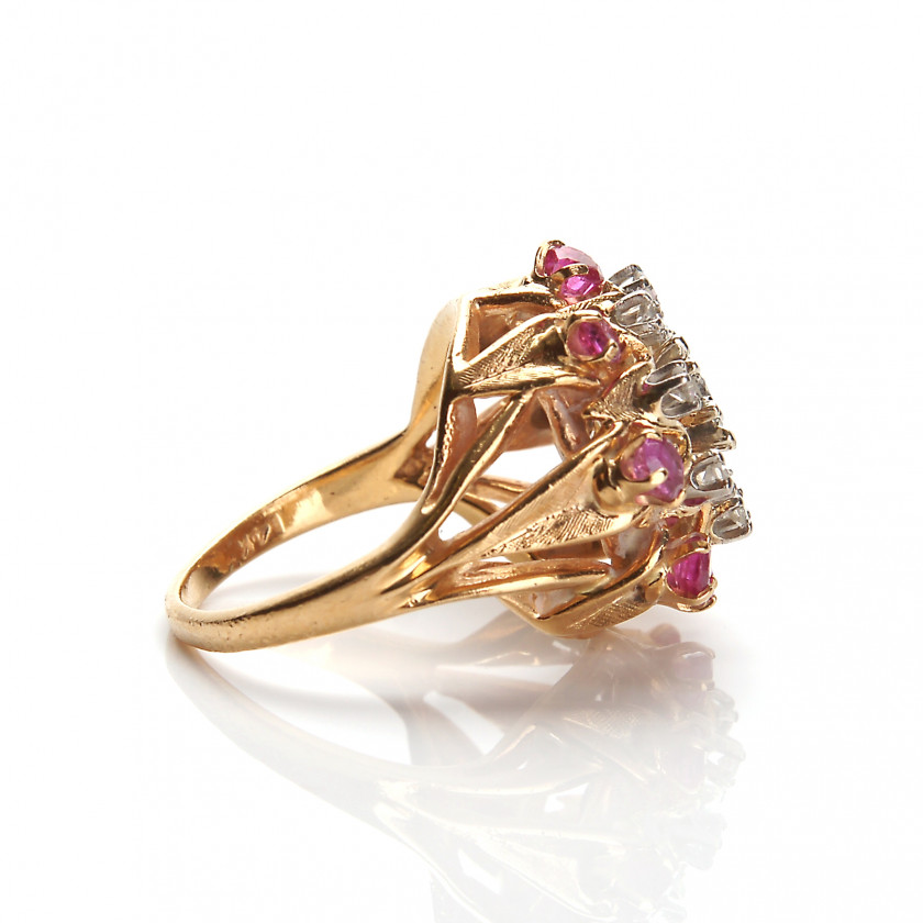 Gold ring with diamonds and rubies