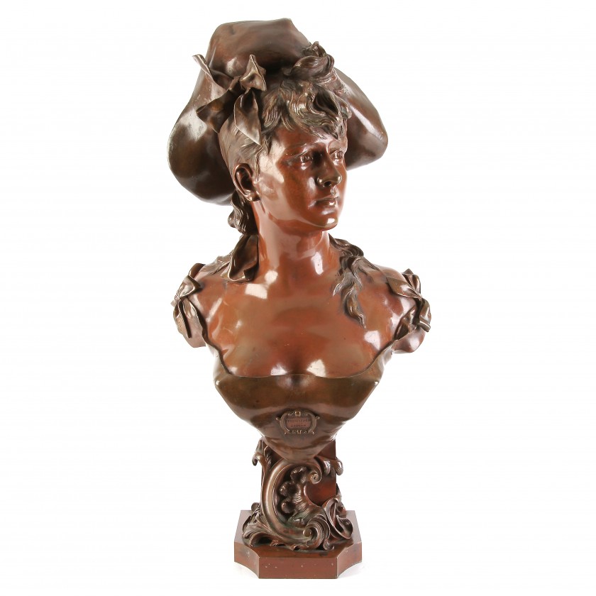 Bronze bust of a young lady in a Louis XV era costume