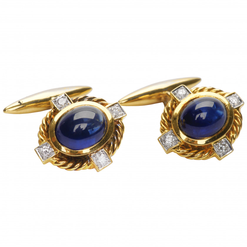 Gold cufflinks with sapphires and diamonds